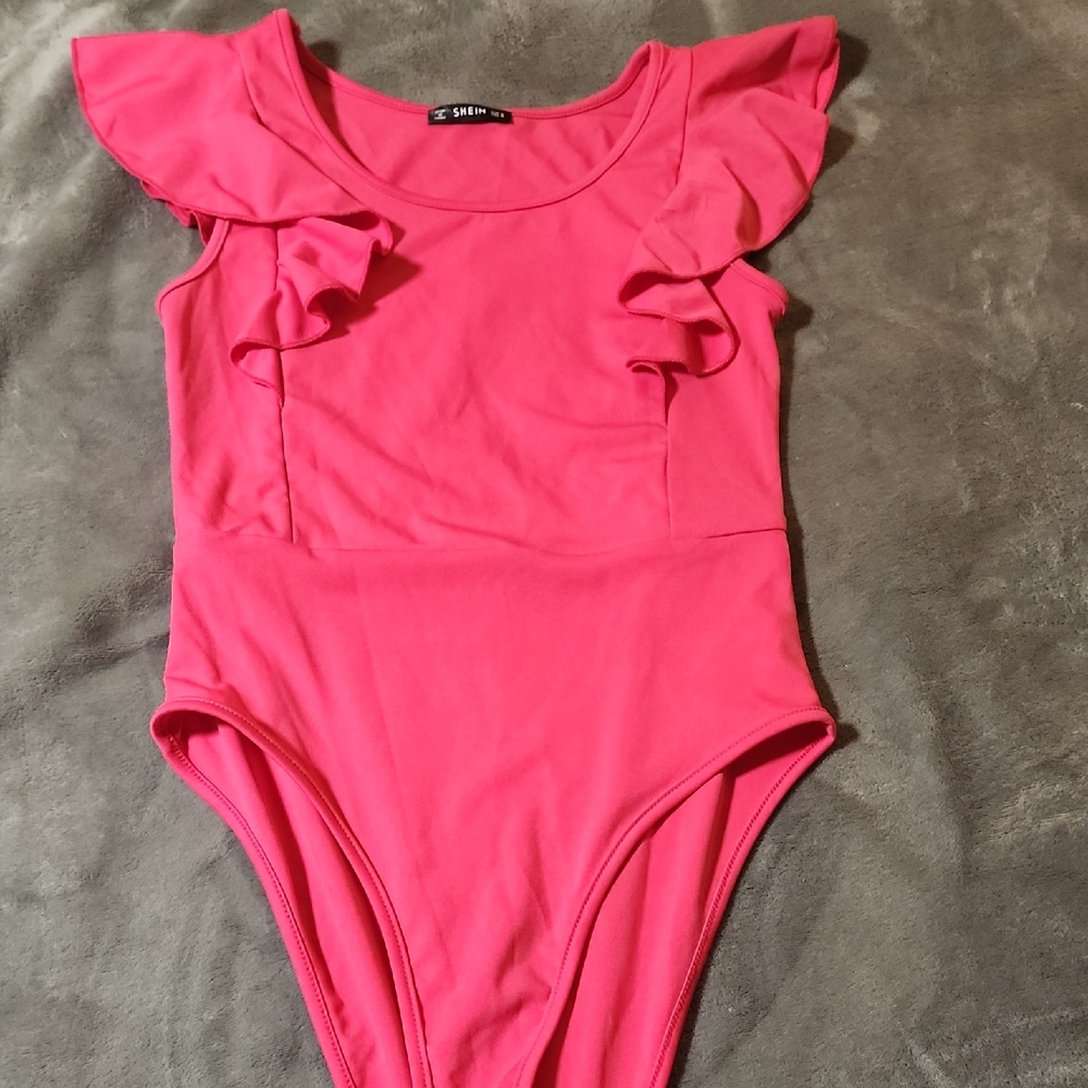 SHEIN Bright Pink Ruffle Bodysuit